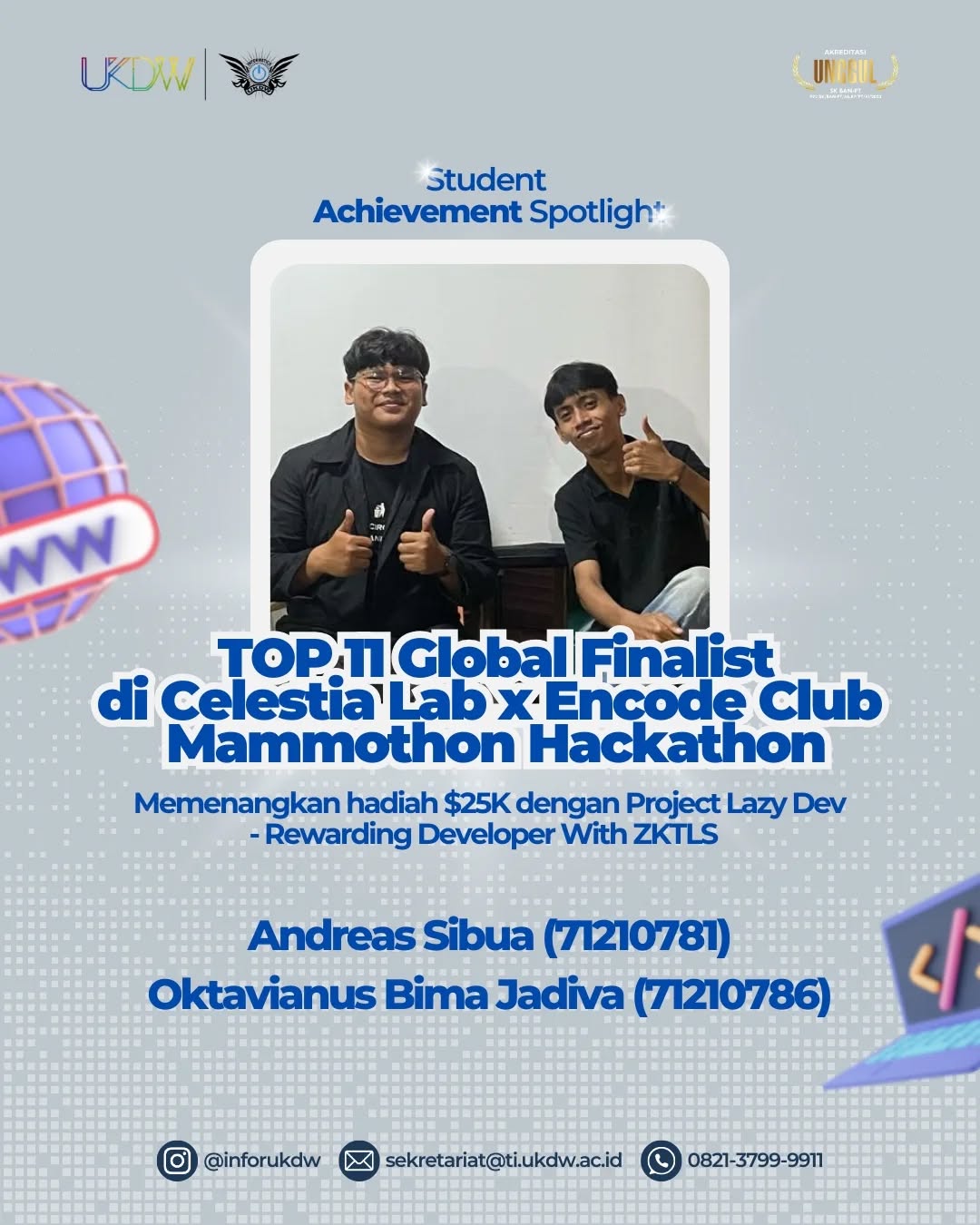 FTI Appreciate – Mahasiswa FTI Informatika Finalis Hackaton Blockchain Global (Project Lazy Dev)